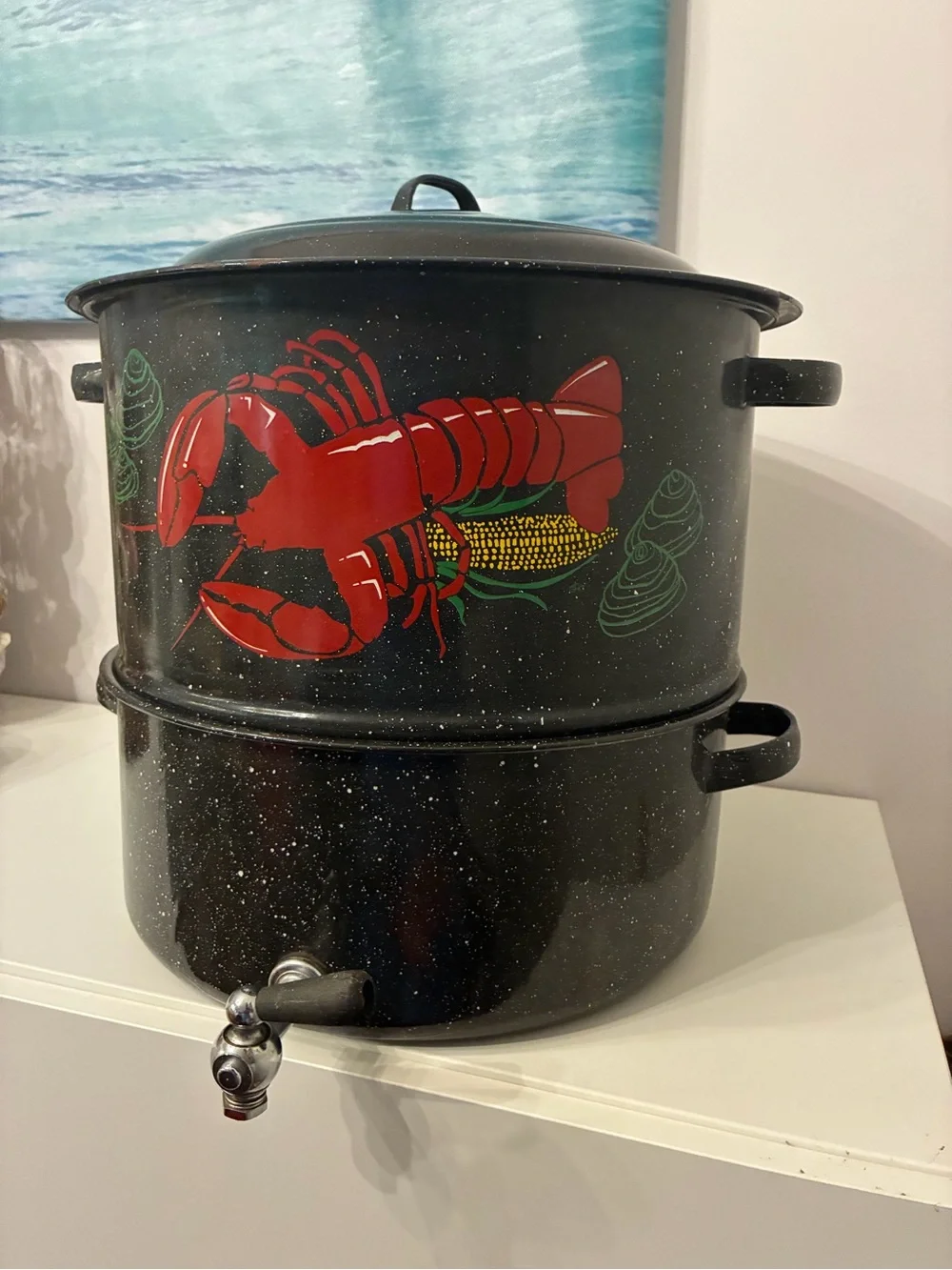Black Speckled Enamel Lobster Stockpot with Spigot